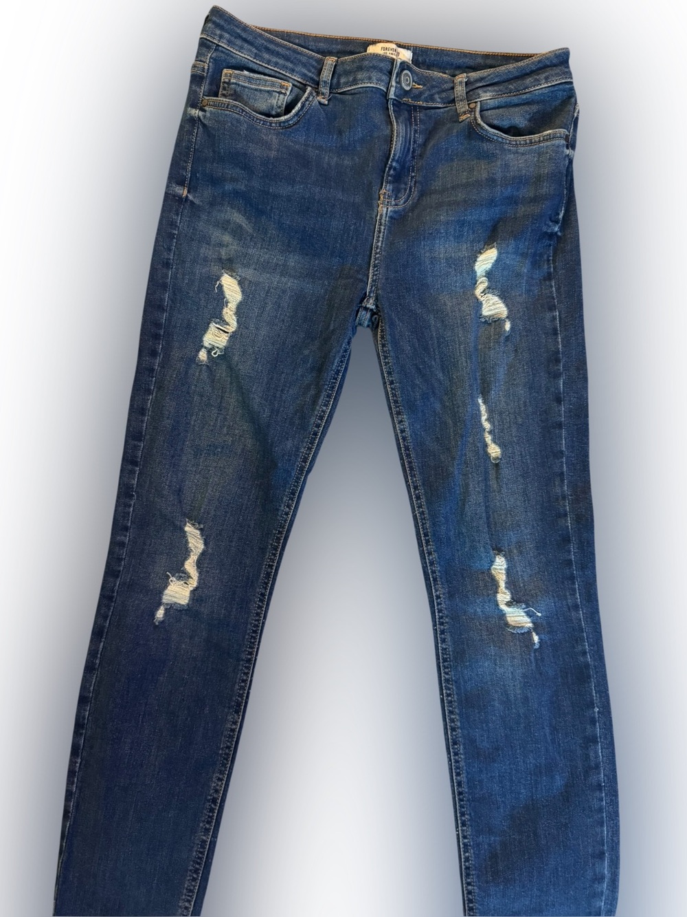 Forever 21 Dark Blue Distressed Skinny Jeans